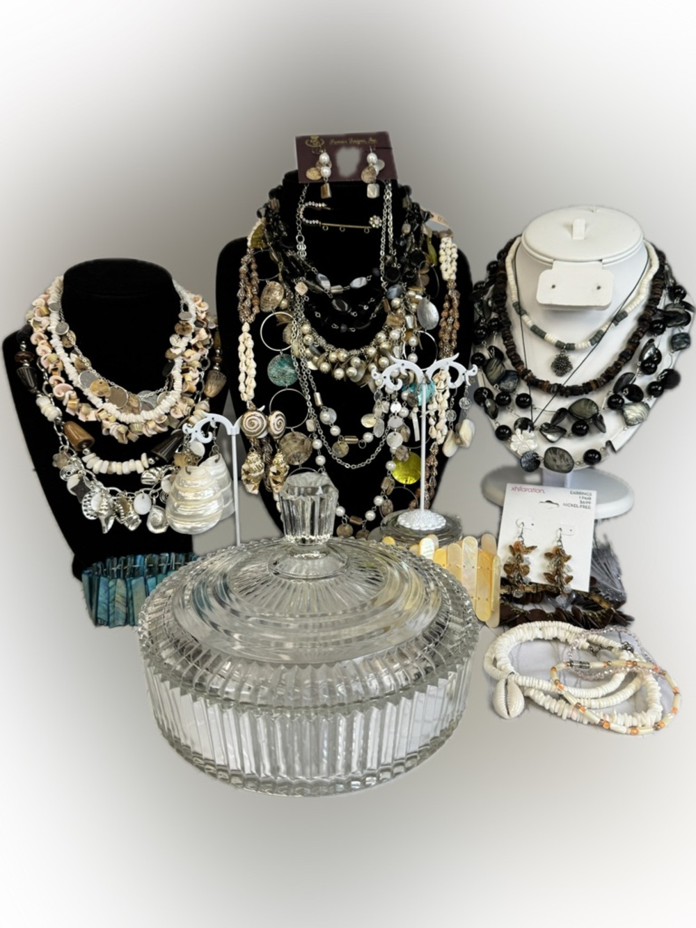 Tropical Jewelry in Vintage Anchor 1930's Hocking "Queen Mary" Lidded Candy Dish